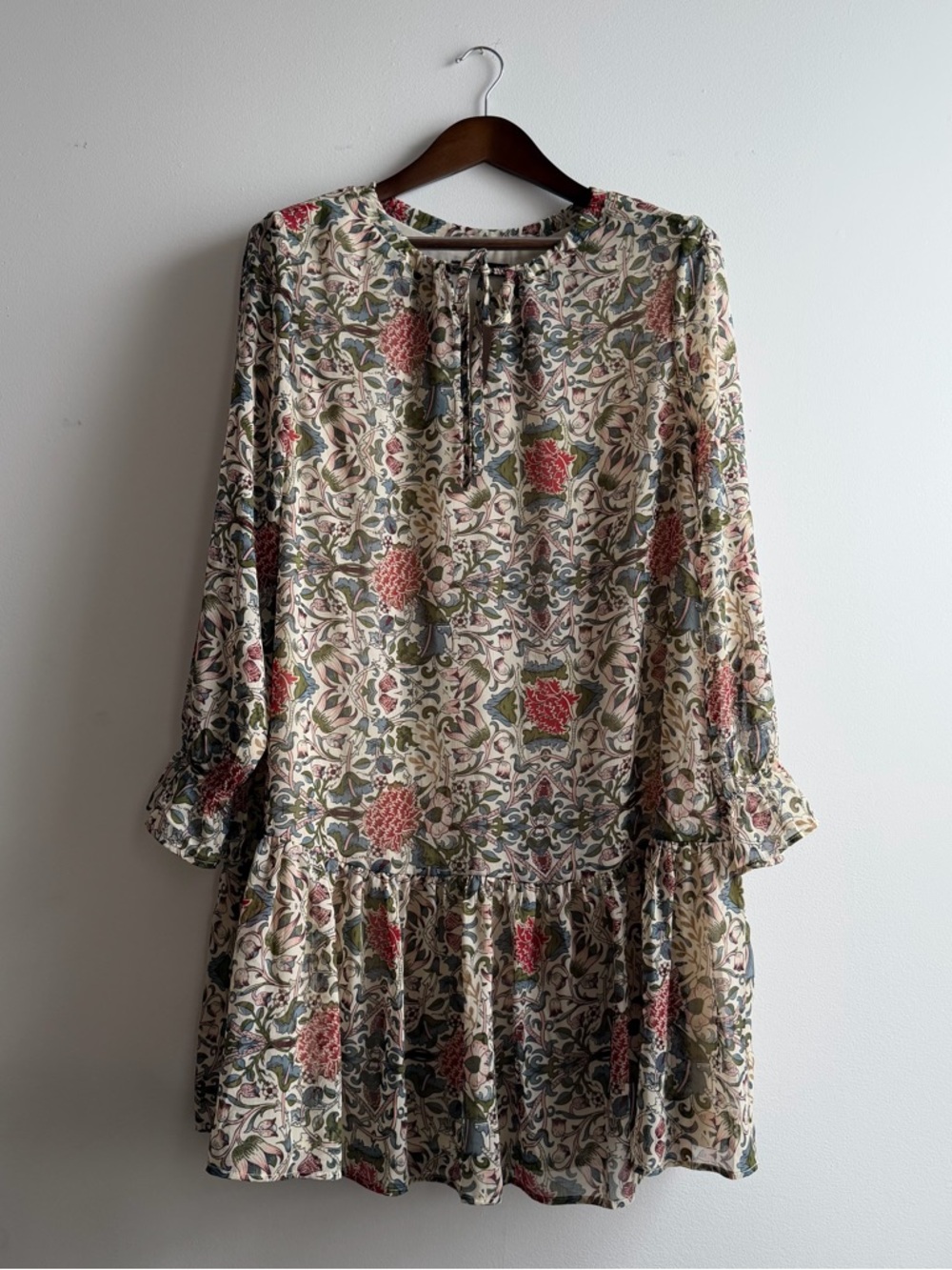 MNG Mango Floral Print Mini Dress Boho Paisley Long Sleeve Dress Size XL US 10